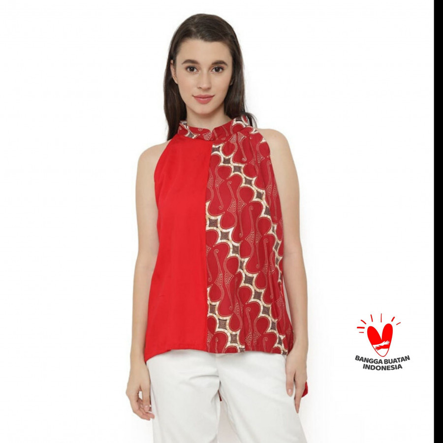 GESYAL Krah Shanghai Kutung Blouse Batik Wanita Merah. Dalaman Jas atau blus santai