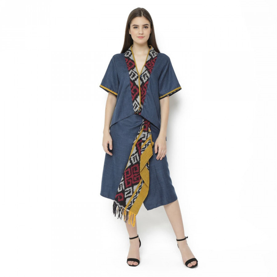 GESYAL Setelan Batik Wanita Dress Batik Modern Dress TENUN  Baju Kondangan Terusan Dress Midi Wanita