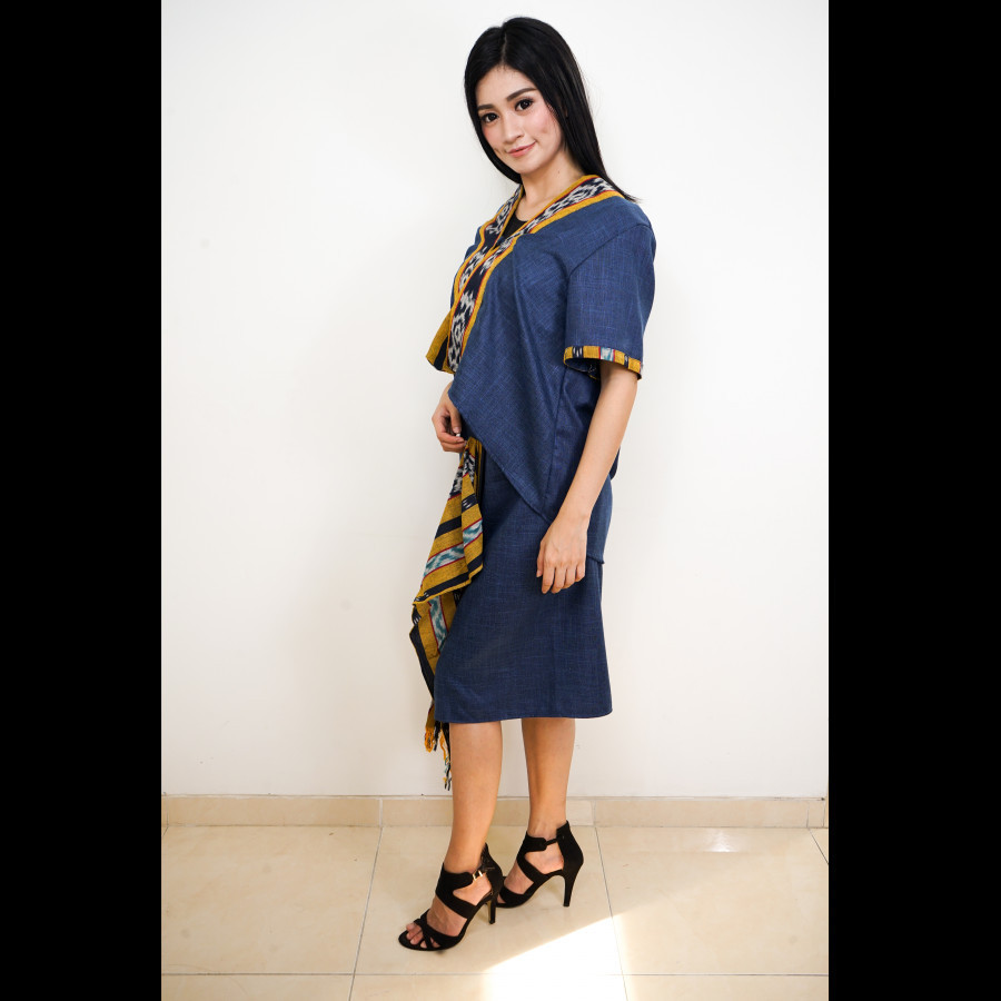 GESYAL Kebaya Motif Polos List Batik Setelan Wanita - Biru