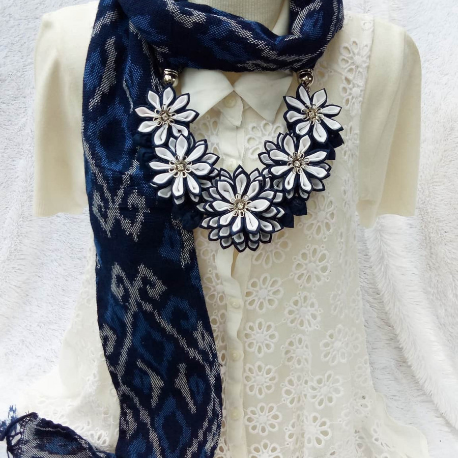 Kalung tenun scarf LOTUS  Dark blue