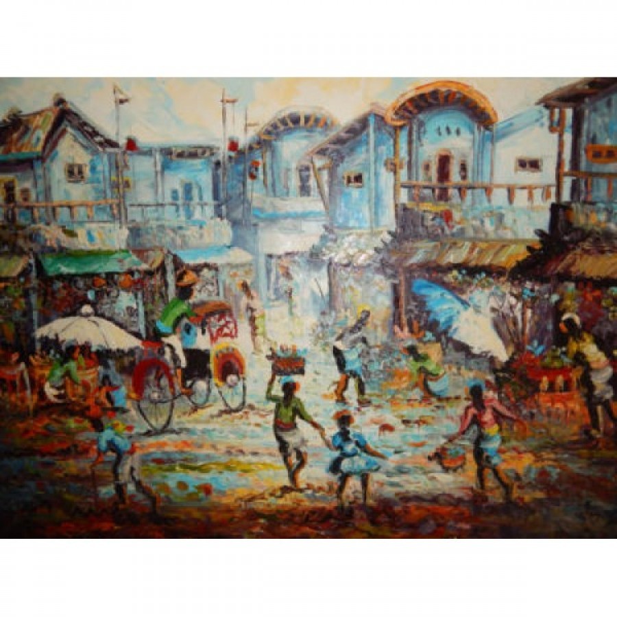 Lukisan abstrak motif pasar seni bali 100080