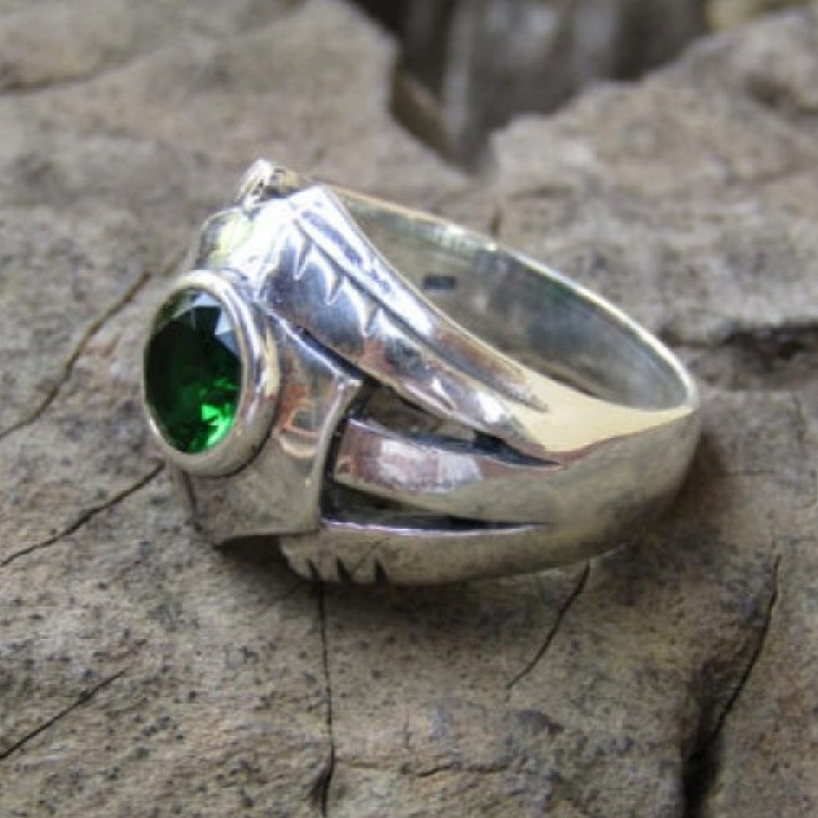cincin perak motif simpel batu green quartz 100317
