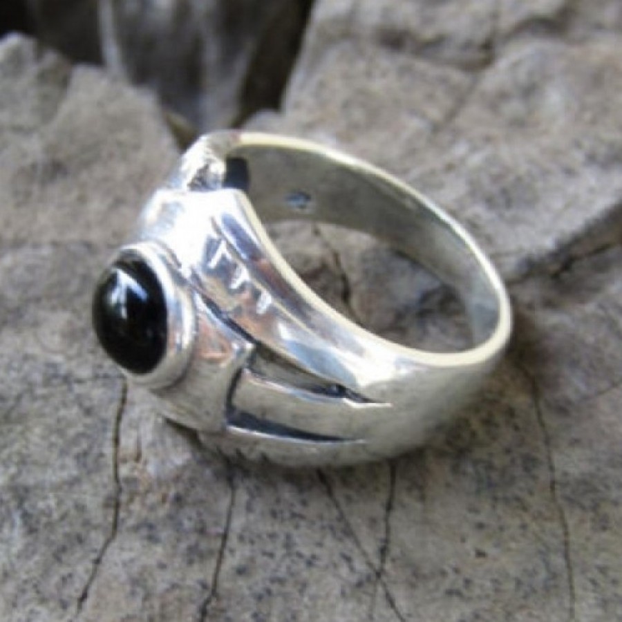 cincin perak motif simple batu black onyx 100326