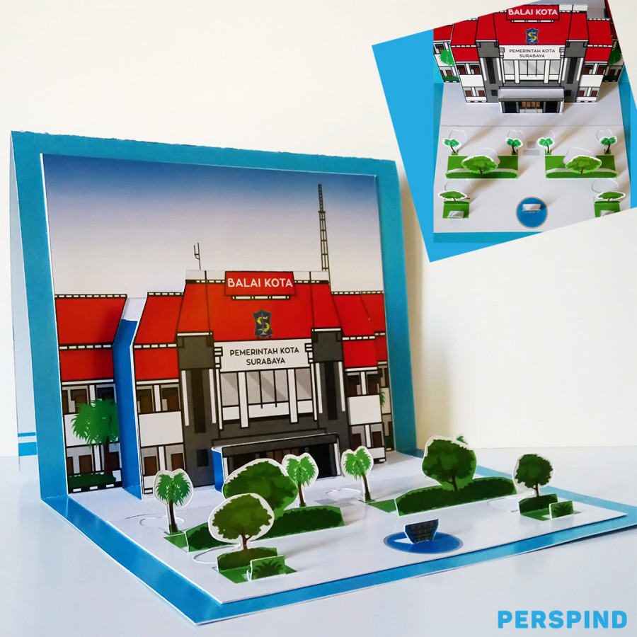 Pop Up 3D Postcard Gedung Balai Kota Surabaya