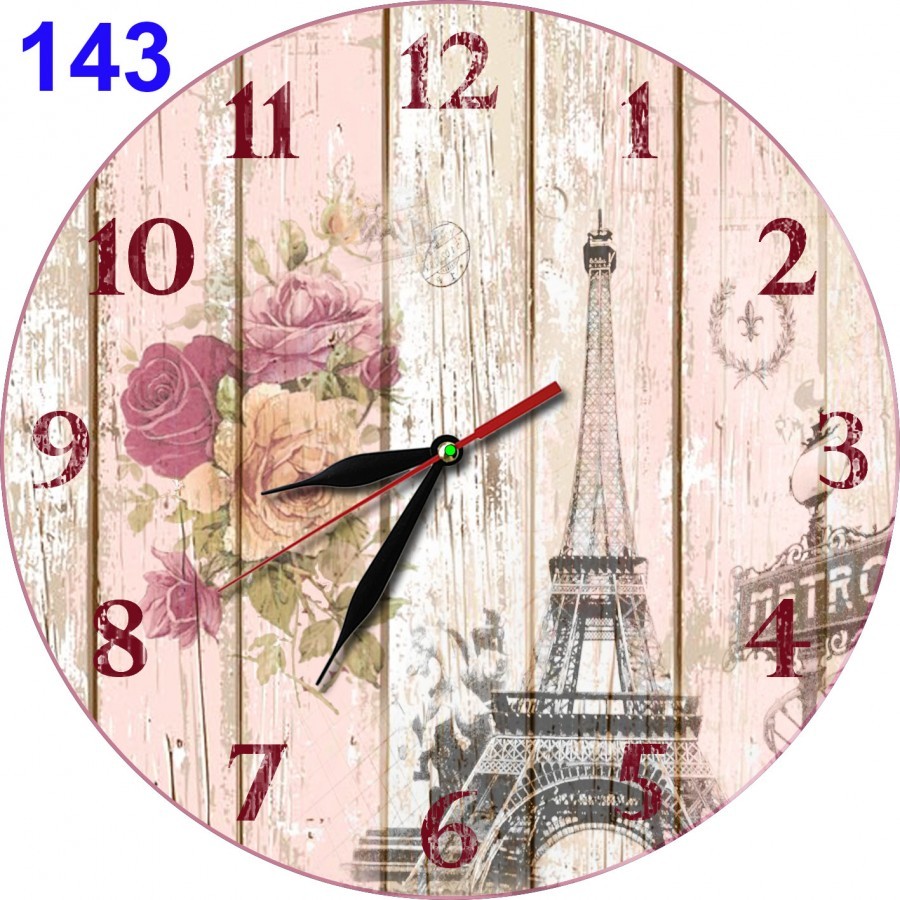 # 143 Jam Dinding Retro Shabby Chic Bunga Mawar Menara Eiffel Paris