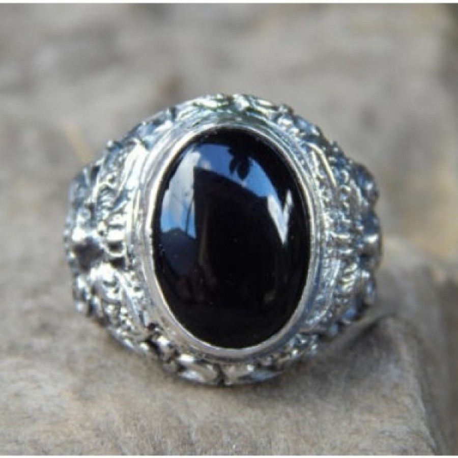 Cincin Perak Motif Rangda Batu Black Onyx 16273