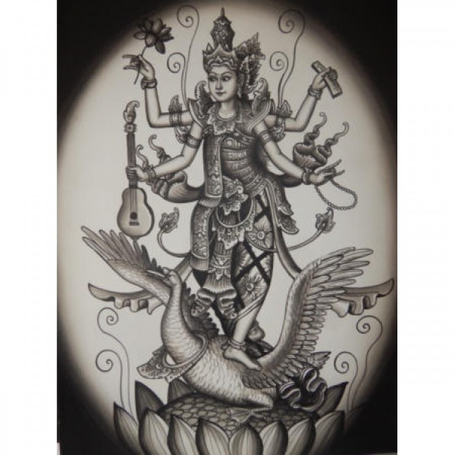 Lukisan tradisional motif dewi saraswati  22804