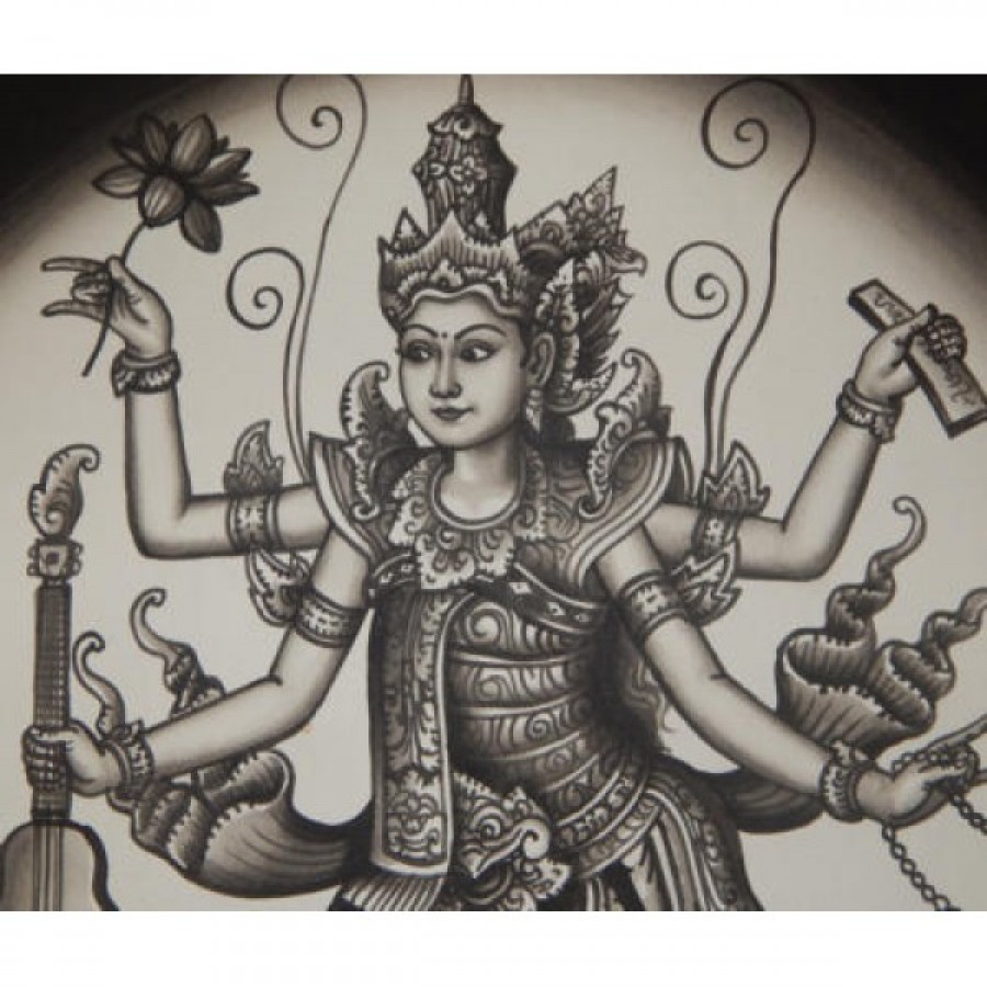 Lukisan tradisional motif dewi saraswati  22804