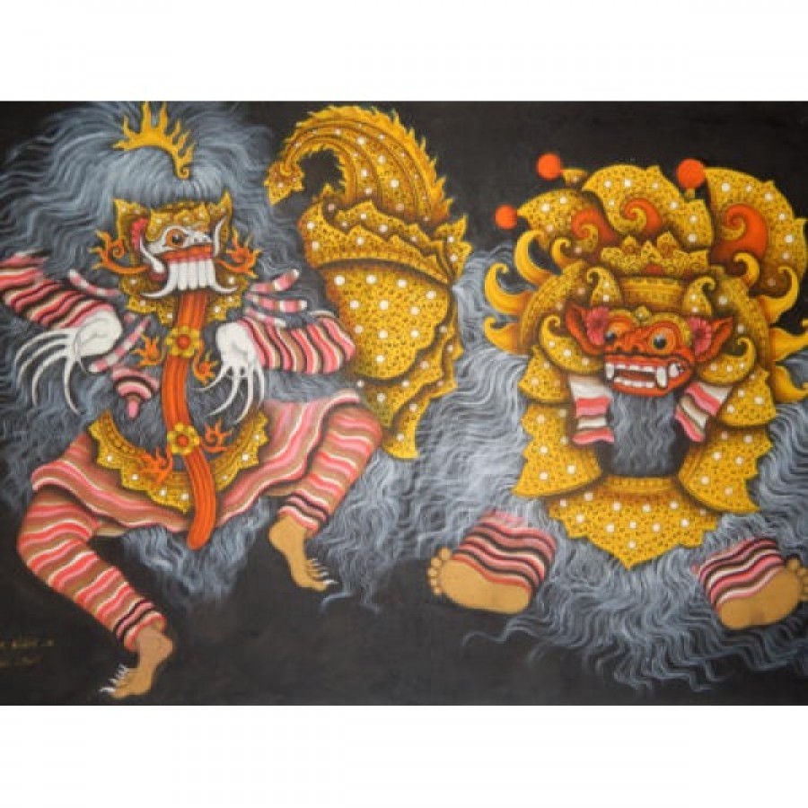 Lukisan tradisional motif barong bali  25379
