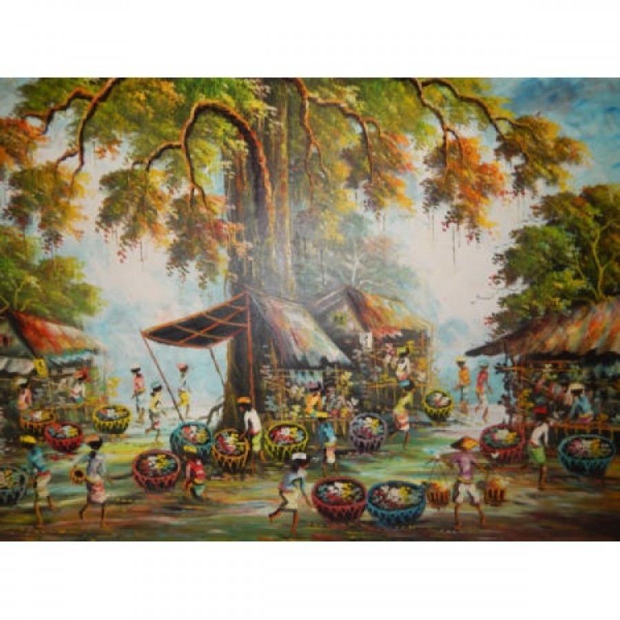Lukisan tradisional motif pasar tradisional 27370