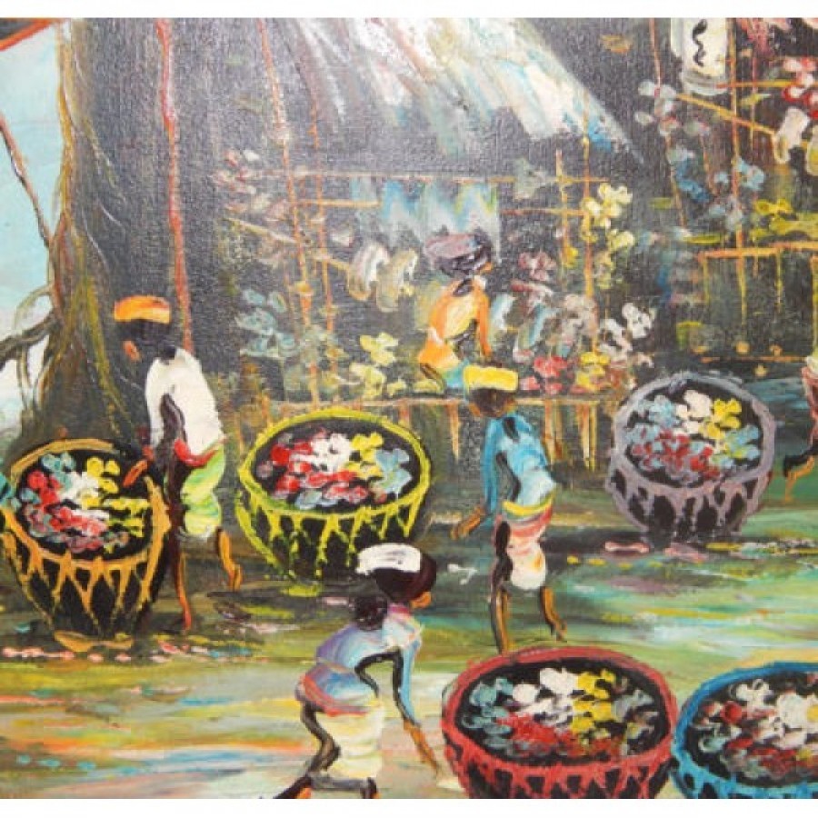 Lukisan tradisional motif pasar tradisional 27370