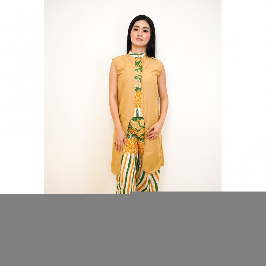 GESYAL Crop Bawah Kulot Batik Tunik Setelan Pakaian Wanita - Mustard Hijau