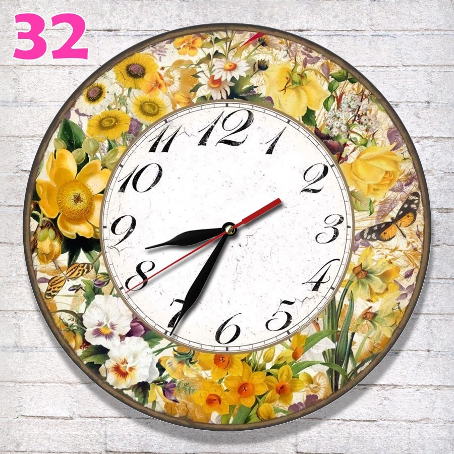 # 32 Jam dinding Retro Nuansa Flora Hiasan Dinding Motif Bunga