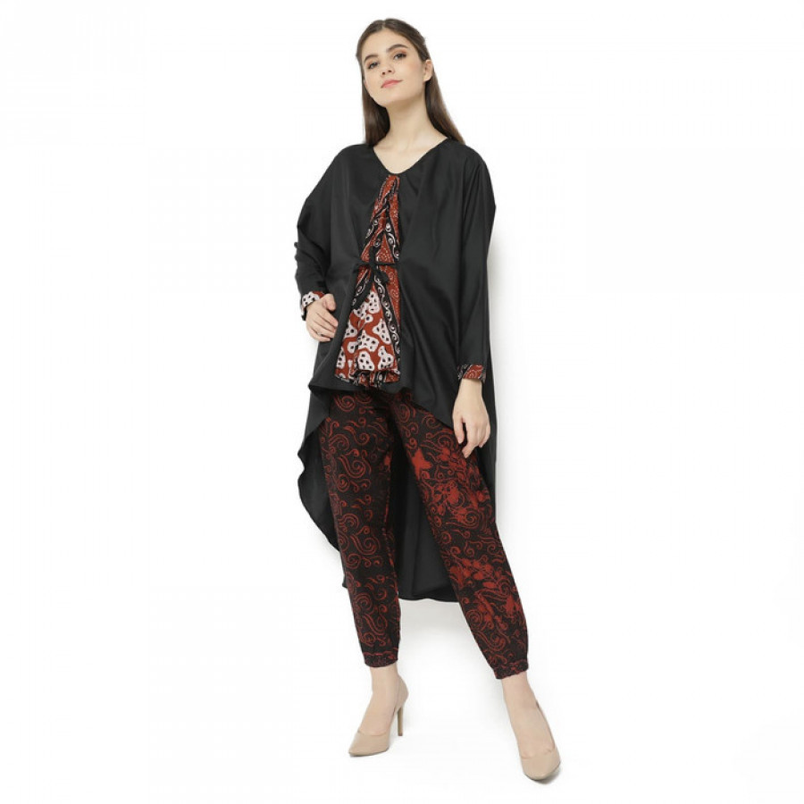 GESYAL Blouse Kimono Dress Polos Variasi Batik Atasan Blouse Dress Wanita - Hitam