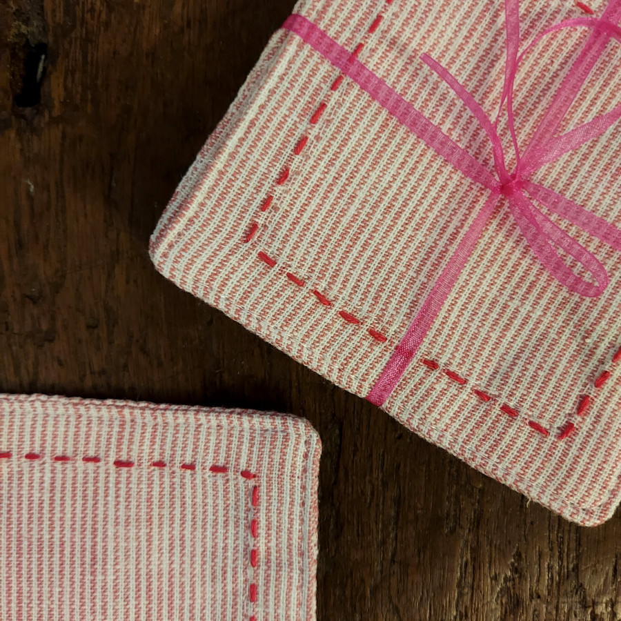 Sweet Striped Linen Coaster - Pink