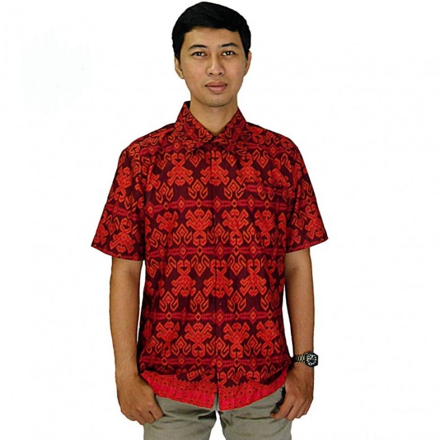 Kemeja Batik Pria Lengan Pendek Etnik Merah size L