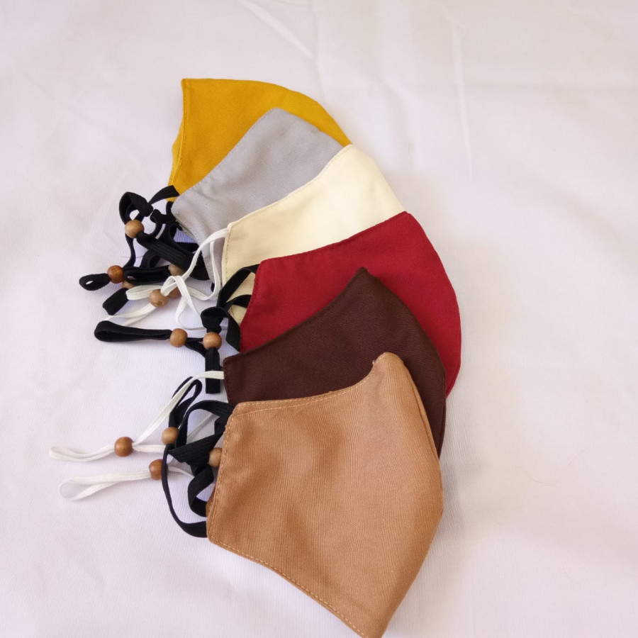Masker Kain  3D Monochrom Mangkok Polos Custom Set isi 5 Gesyal. Pola nyaman dipakai