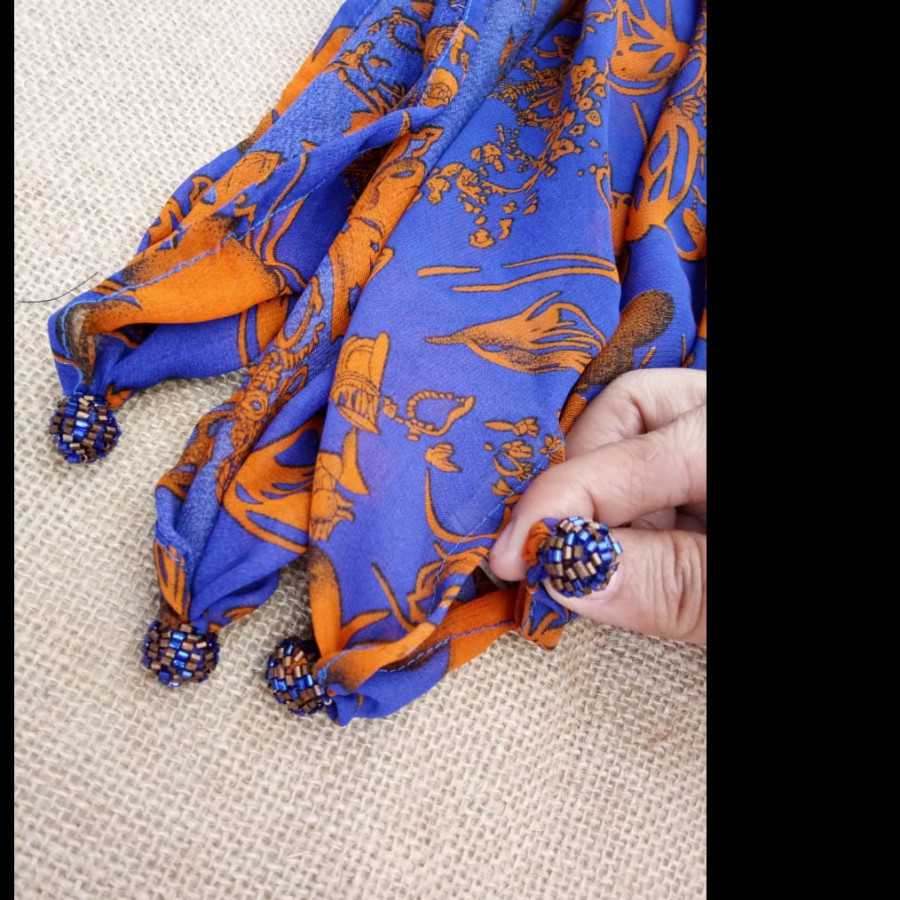 GESYAL Motif Beads Scarf Wanita - Denim Orange