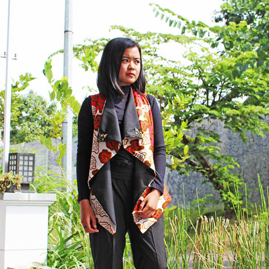 GESYAL Outer Cardigan Batik Printing Bolak Balik Vest bolak balik merah hitam