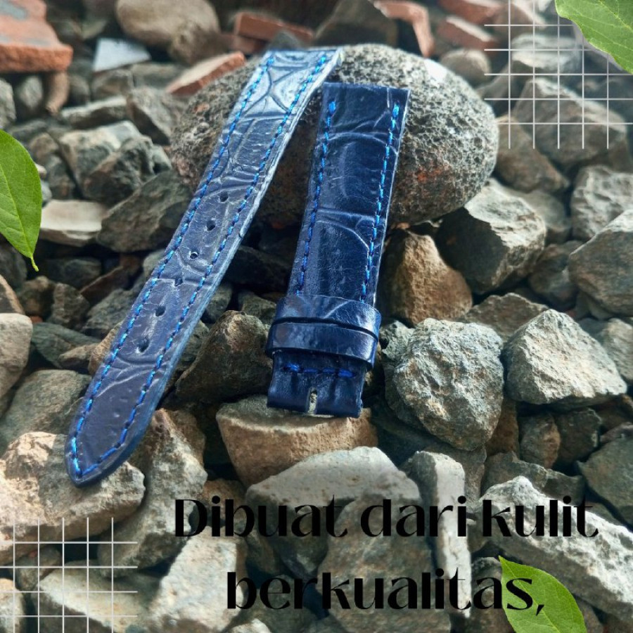 Strap Tali Jam Kulit Asli Sapi Motif Warna Biru - Nyaman dan Tahan Lama - Garansi 1 Tahun