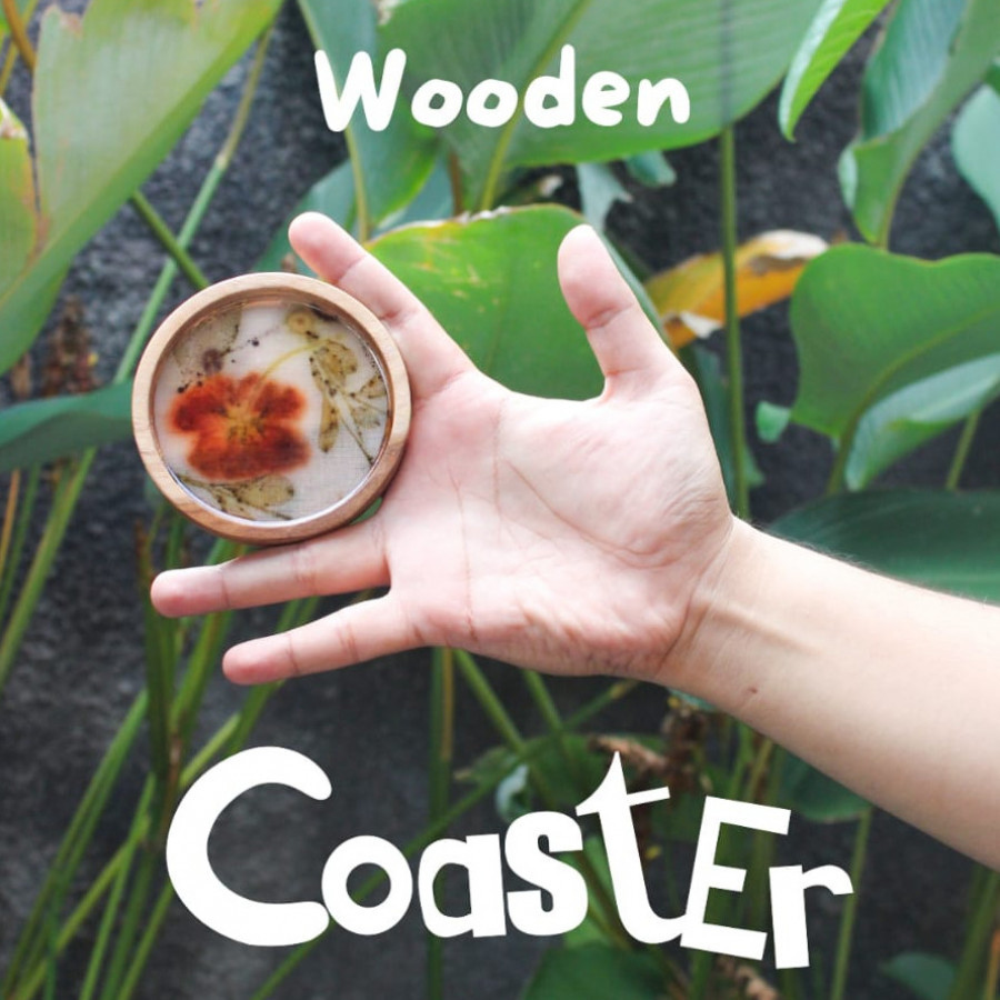 Wooden Coaster Resin Ecoprint / Tatakan Gelas Kayu