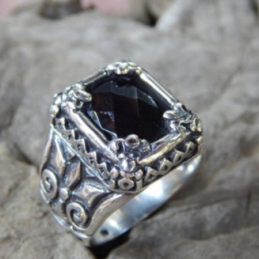 Cincin Perak Batu Black Onyx Chekerboard 58803