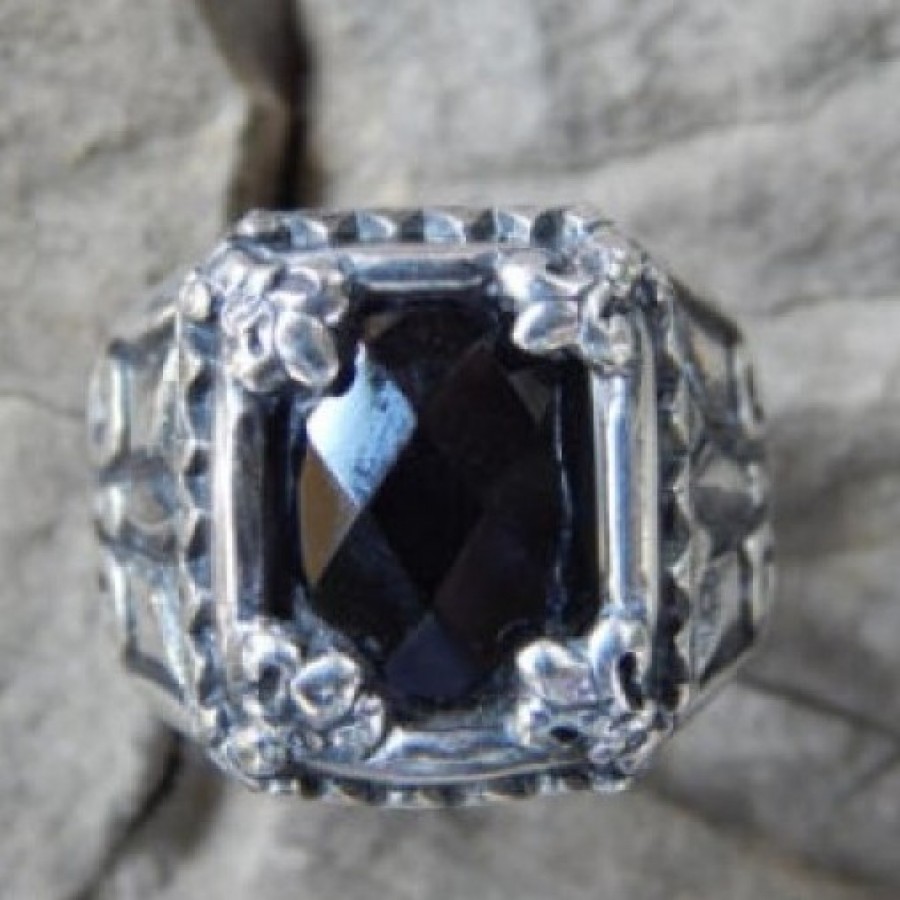 Cincin Perak Batu Black Onyx Chekerboard 58803