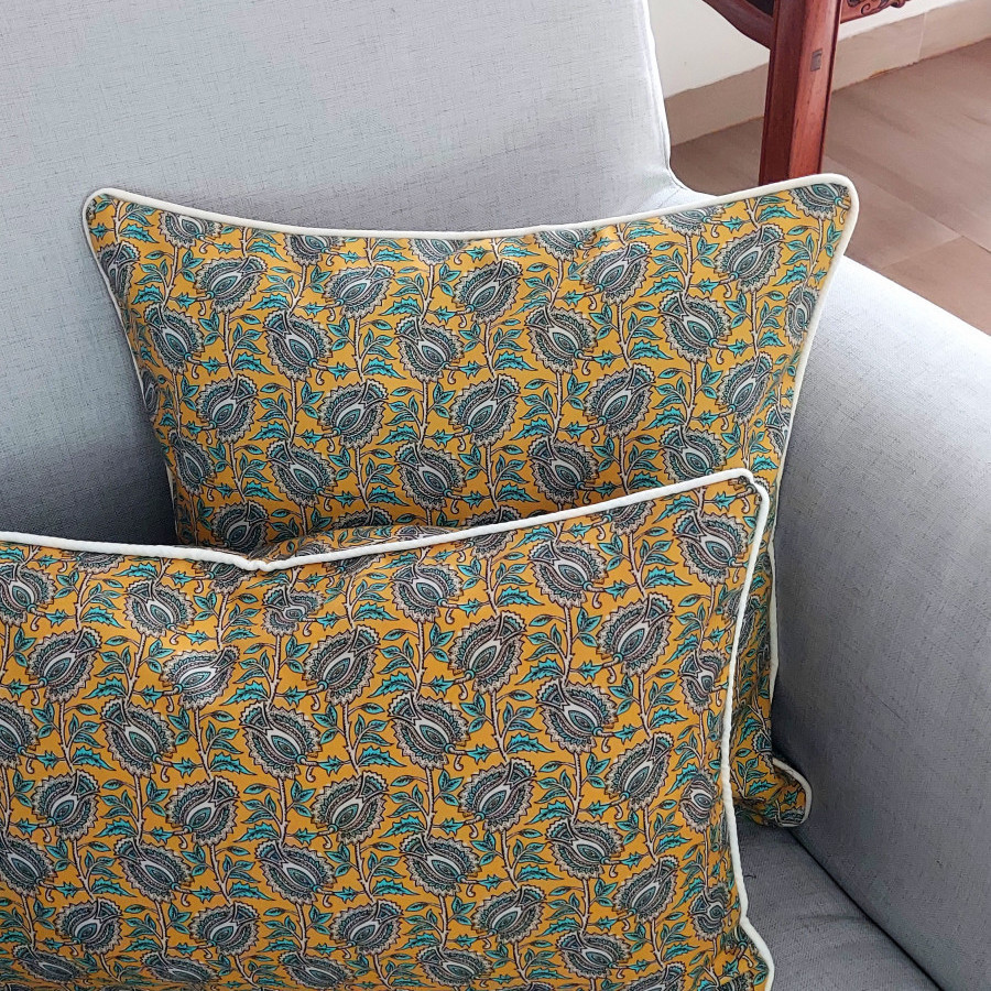 Cushion Cover Paisley Floral - Yellow