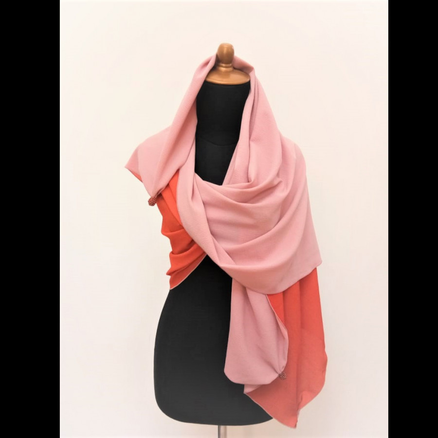 GESYAL Syal Travelling Wanita Crepe Bolak Balik Scarf - Orange Pink