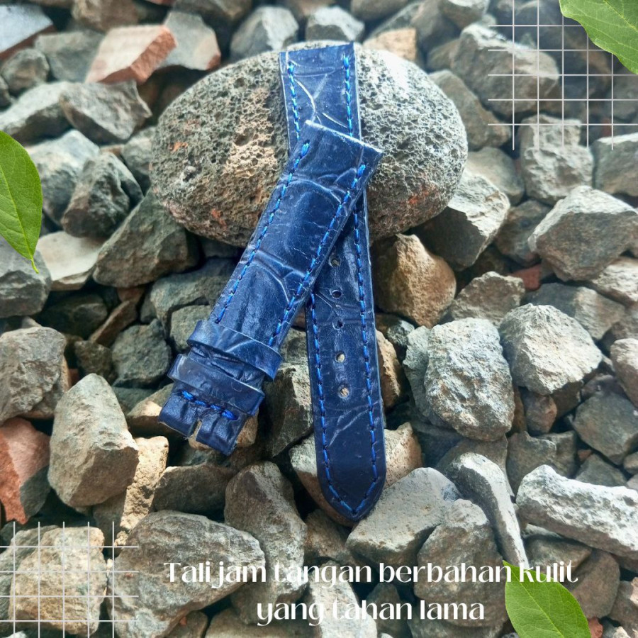 Strap Tali Jam Kulit Asli Sapi Motif Warna Biru - Nyaman dan Tahan Lama - Garansi 1 Tahun