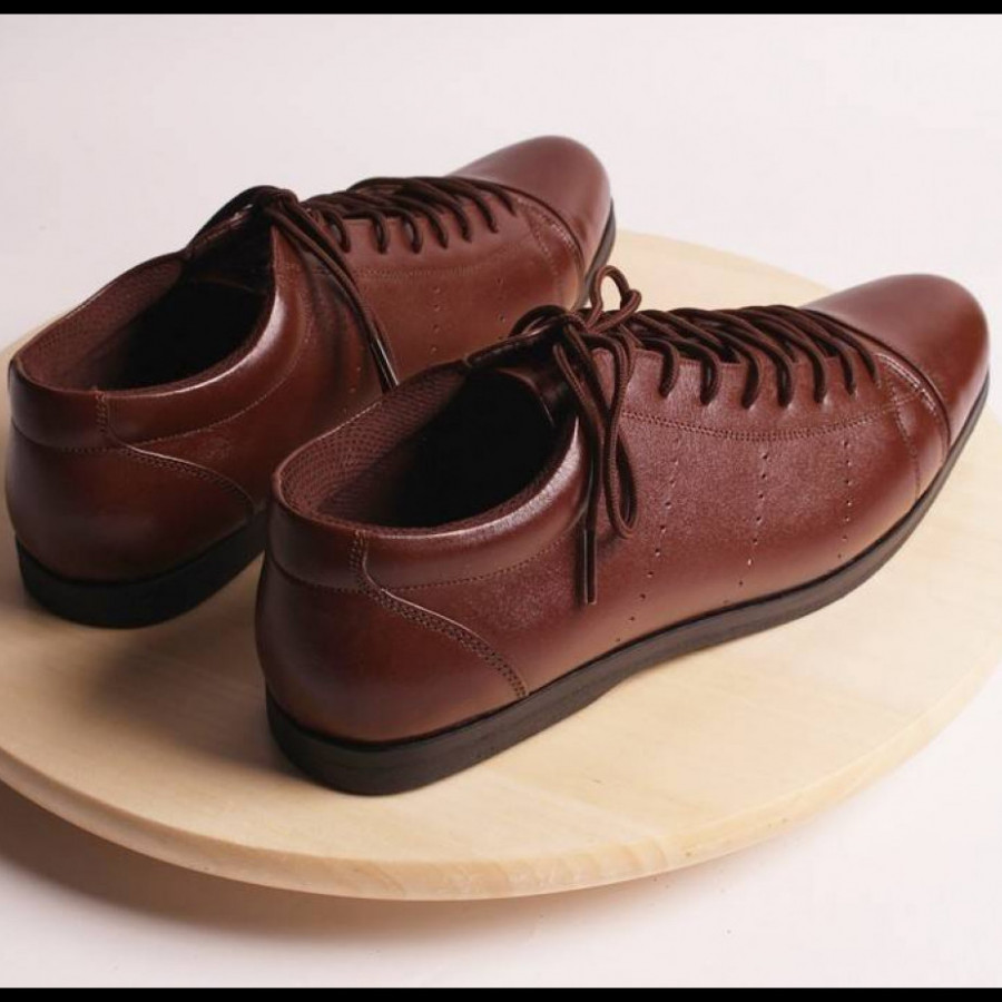 Sepatu Sneakers Handmade Pria Casual Kulit Asli Boston Allen Coklat