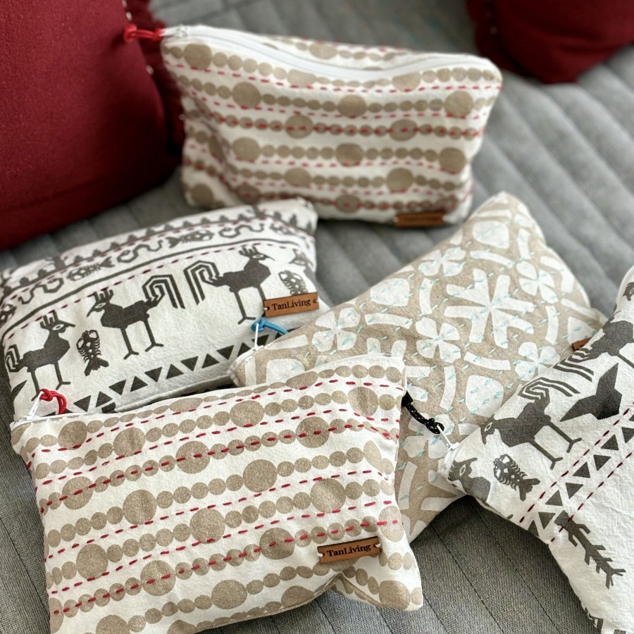 Pouch Sashiko Gerimis - Krem