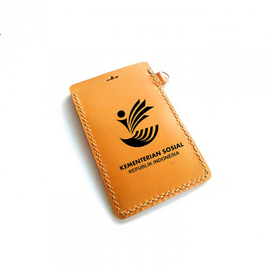 Name Tag Id Kulit Asli Logo Kementerian Sosial Warna Coklat Muda Garansi 1 Tahun - Id Card Holder Kemensos
