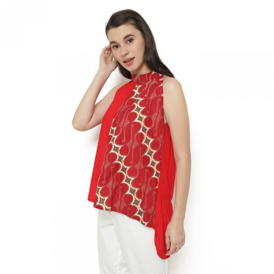 GESYAL Krah Shanghai Kutung Blouse Batik Wanita Merah. Dalaman Jas atau blus santai