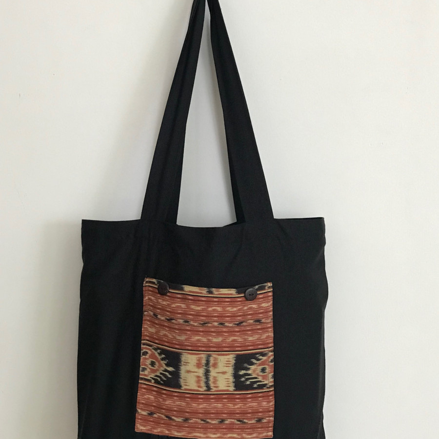 Foldable Bag with front pocket in tenun fabric