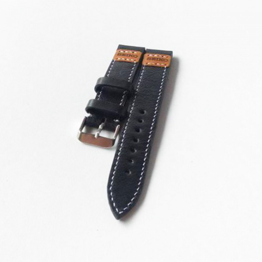 Tali jam tangan kulit asli size 22 mm warna hitam logo seiko - GARANSI 1 TAHUN