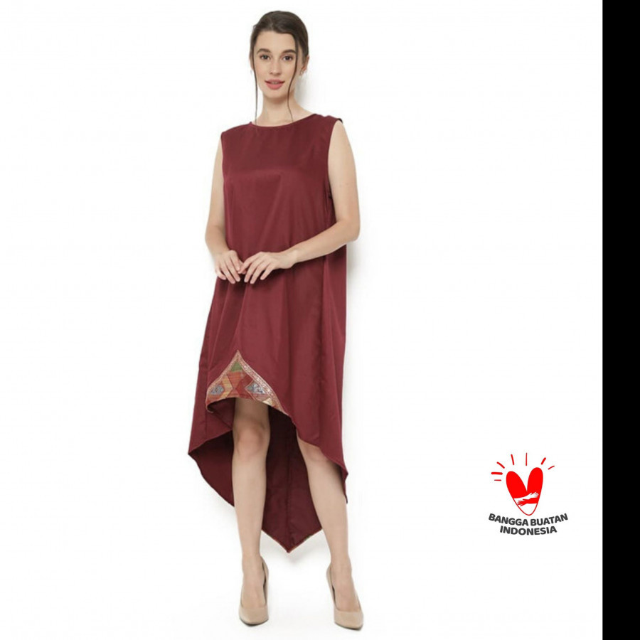 GESYAL Long DRESS Merak Katun Merah Maron