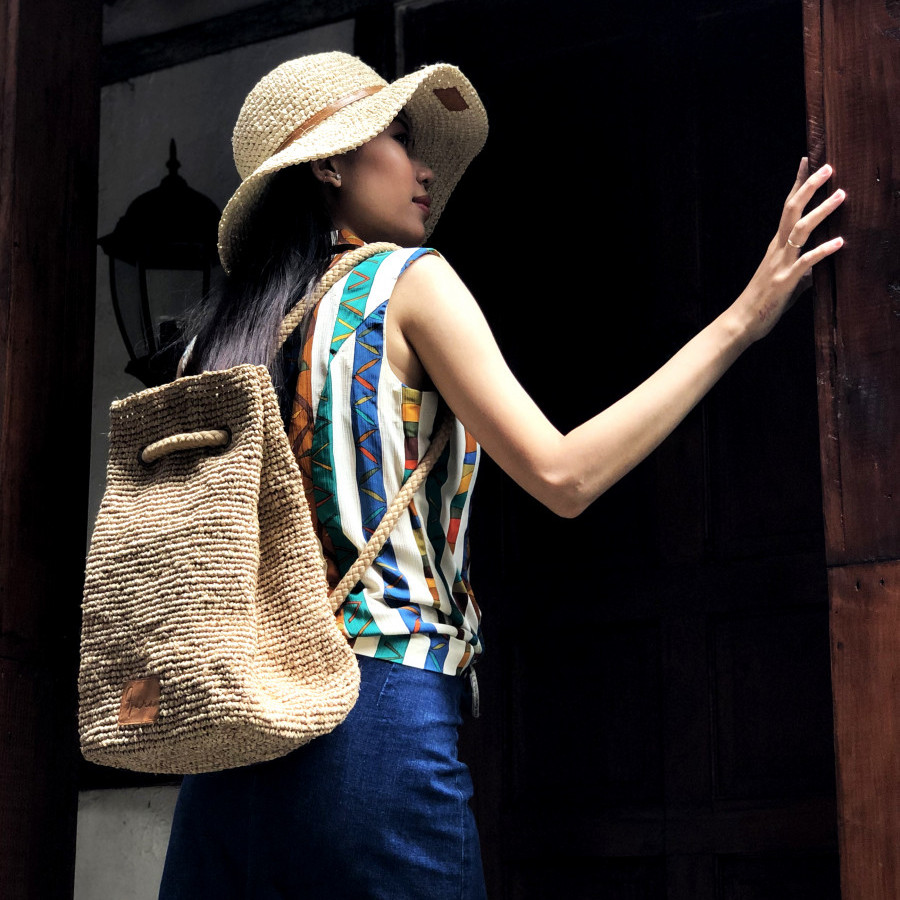 Vintage Raffia stylish bag, chrochet Beach backpack Palm Handmade,