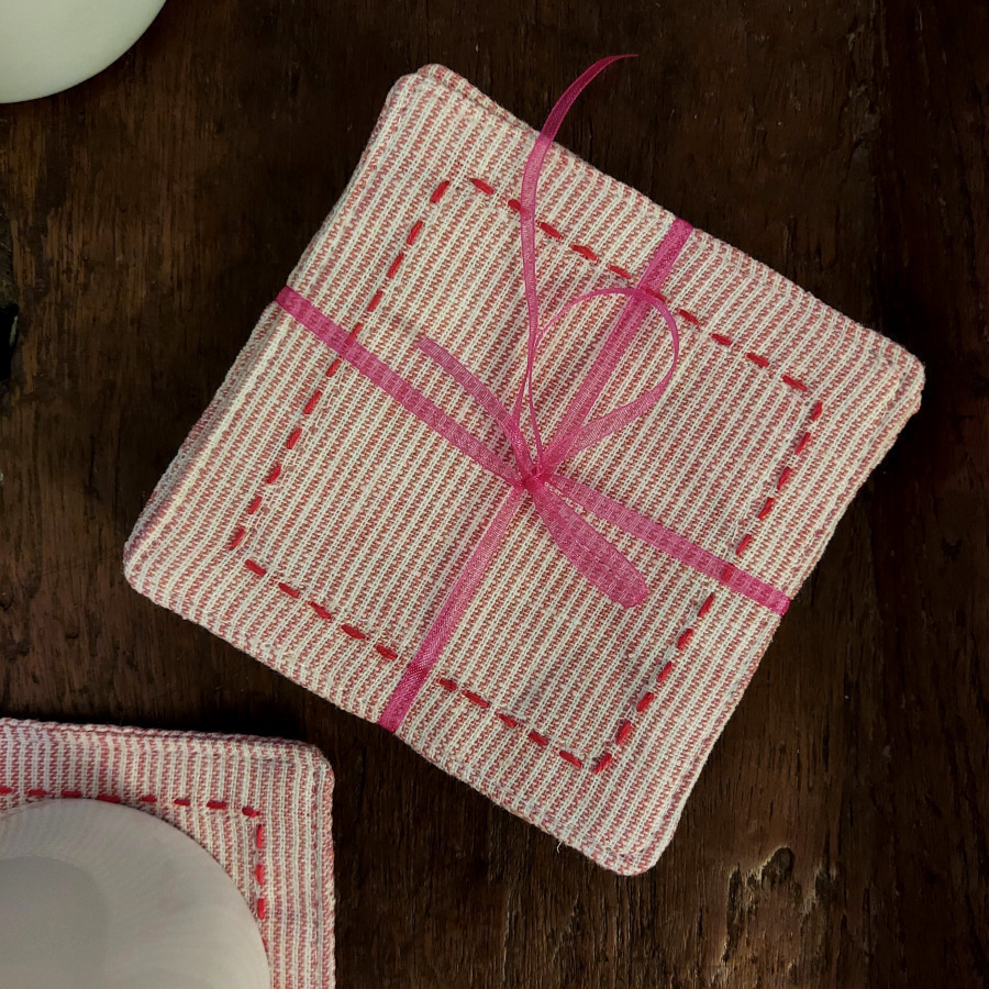 Sweet Striped Linen Coaster - Pink