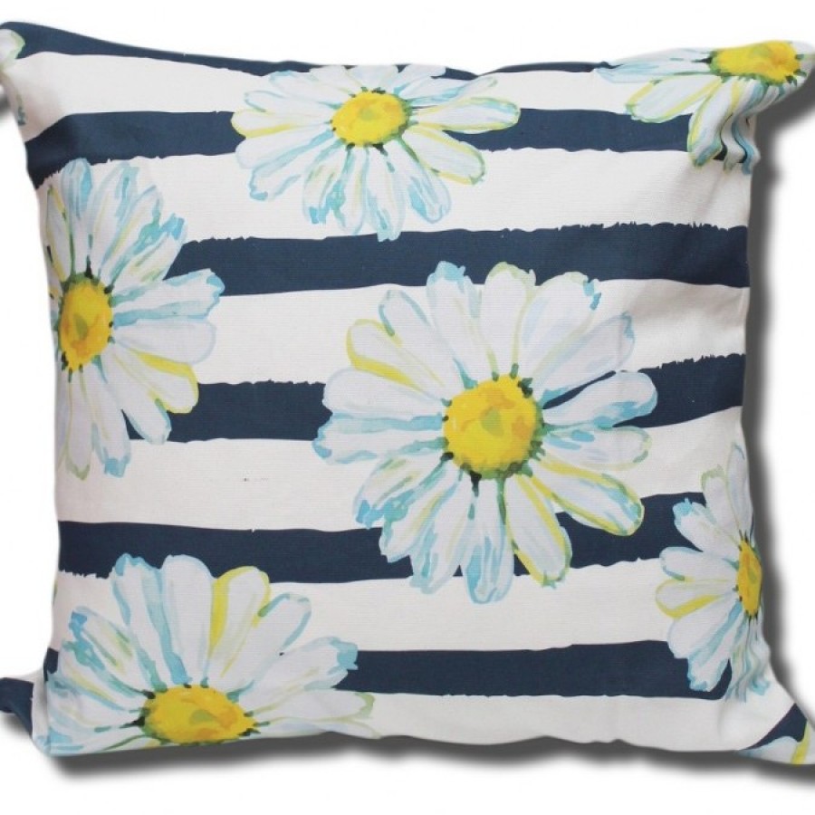 Cotton Canvas Cushion Cover Bunga Daisy Besar Garis