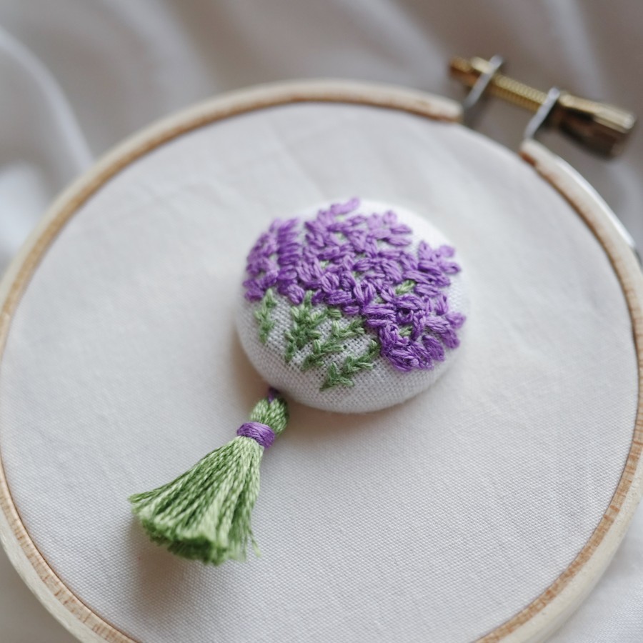 Lavender hand embroidered brooch