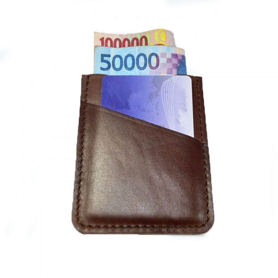 Dompet Kartu Kulit Asli Simpel Warna Coklat - Slim Wallet