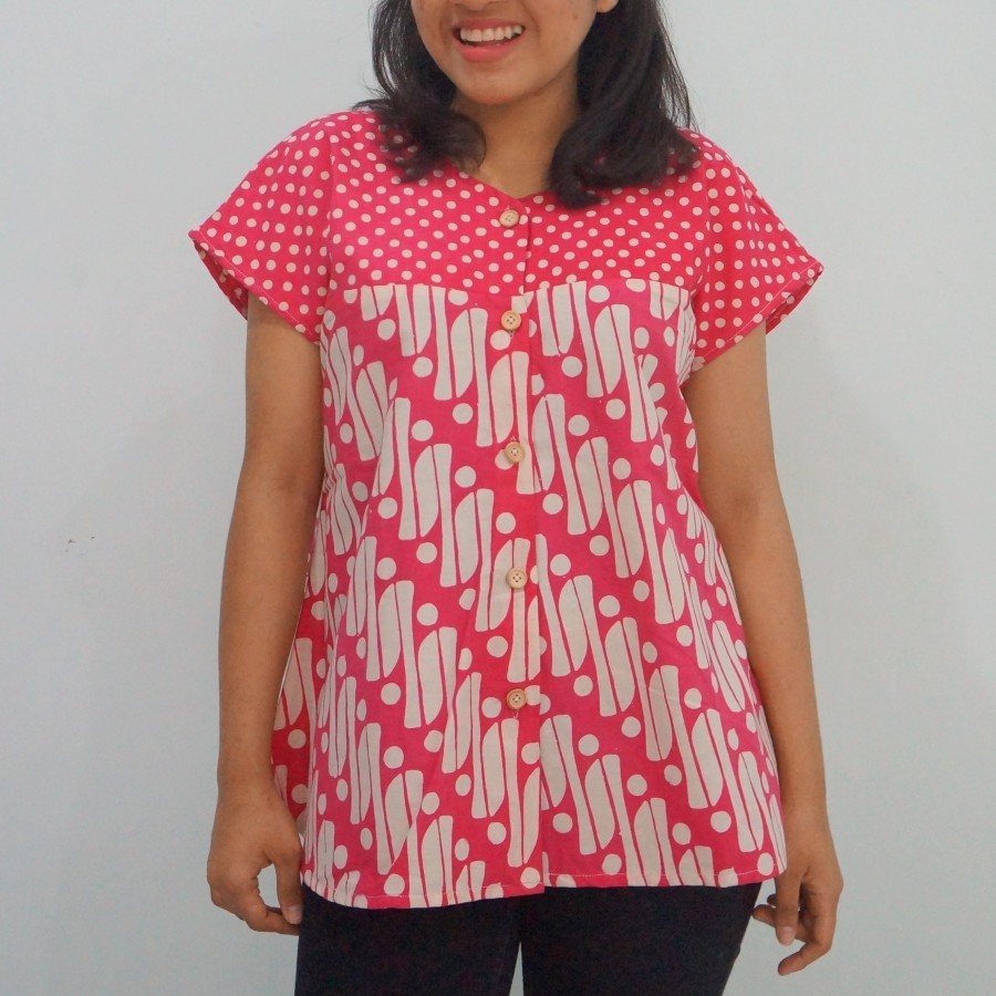blouse batik pink all size gelintang flare top