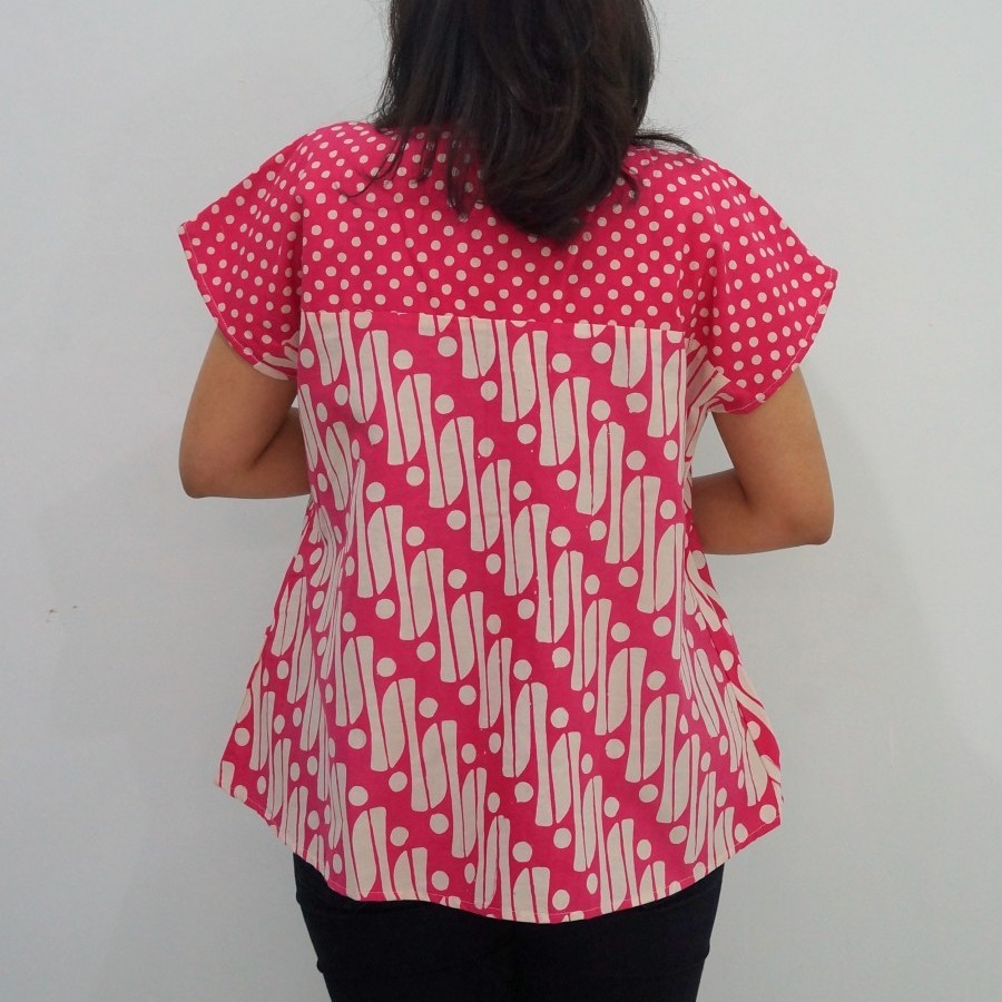 blouse batik pink all size gelintang flare top