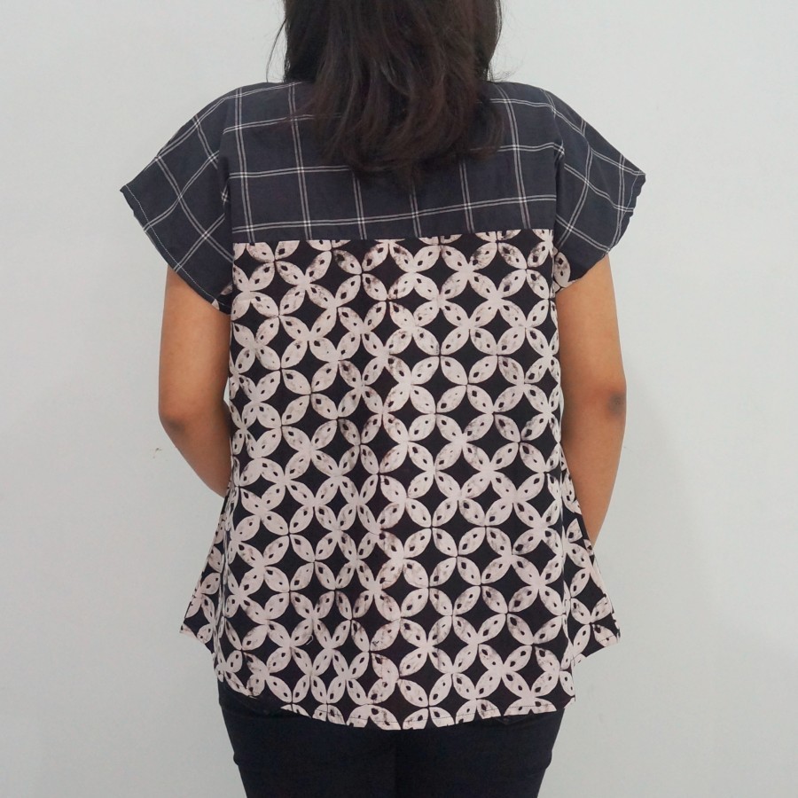 blouse batik kawung hitam all size gelintang loose top