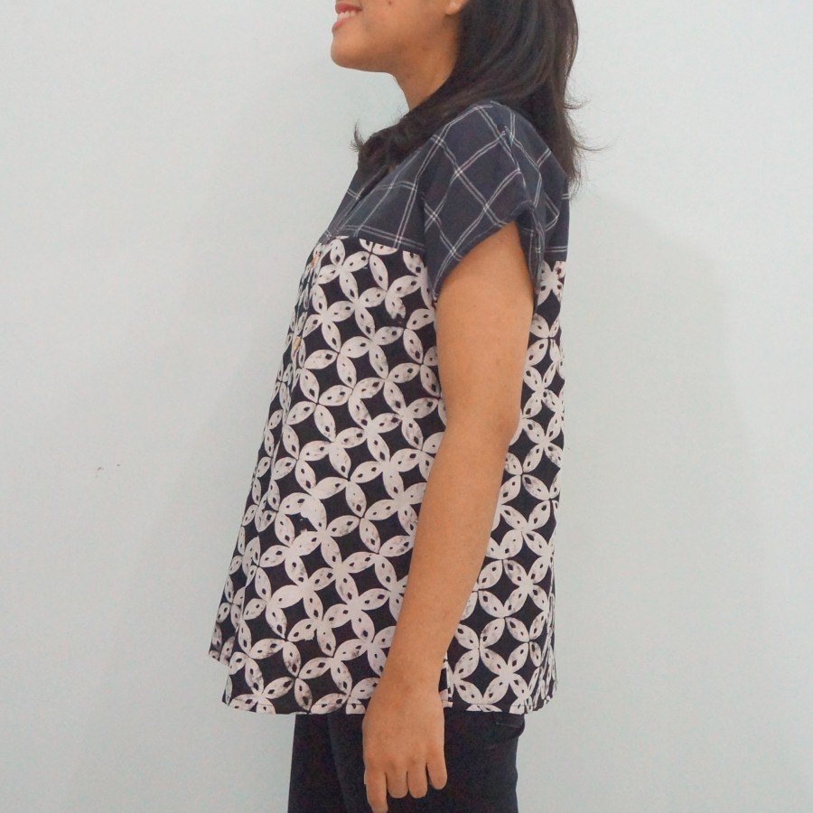 blouse batik kawung hitam all size gelintang loose top
