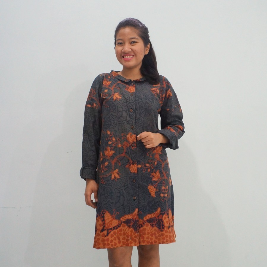 Shirt Dress Batik Abu-Abu All Size Gelintang