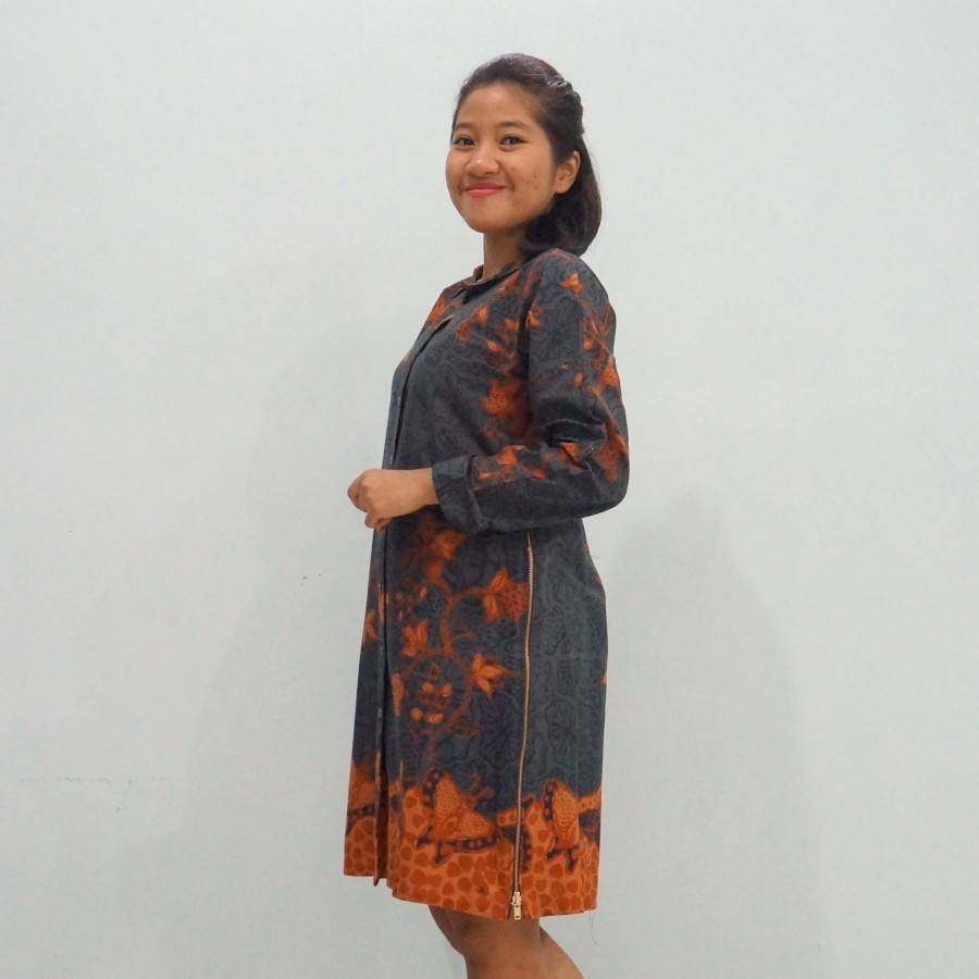 Shirt Dress Batik Abu-Abu All Size Gelintang