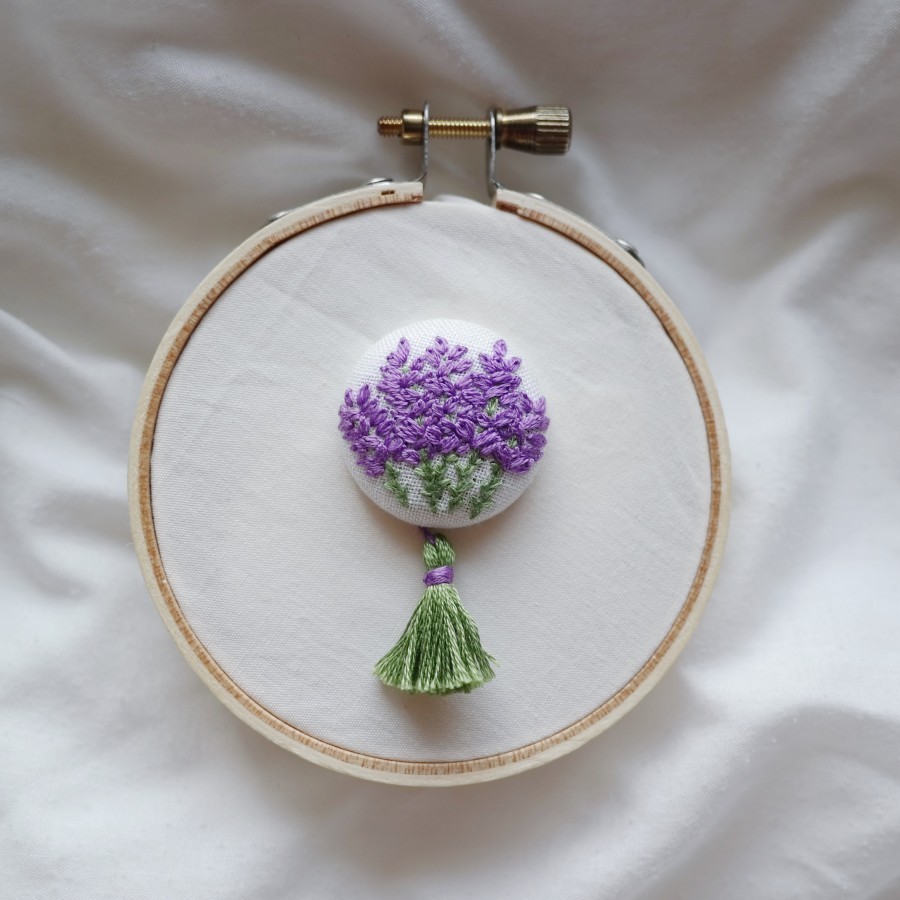 Lavender hand embroidered brooch