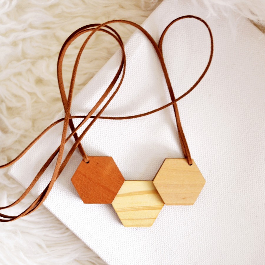 Hexagon Wooden Necklace (III)